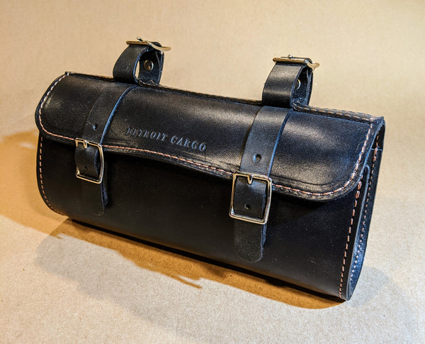 Leather motorcycle handlebar bag on sale
